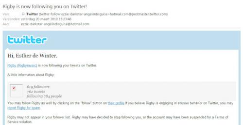 Rigby, een nederlandse band ;D, volgt me op twitter