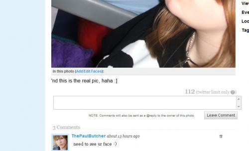 Paul Butcher reageert op mijn foto =3 hij wilt mn gezicht zien, haahahah xd