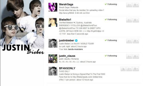 JUSTIN BIEBER VOLGT ME OP TWITTER!!!!! <33333333333333333333 still can't beliebe it!!!  - mijn followerslist