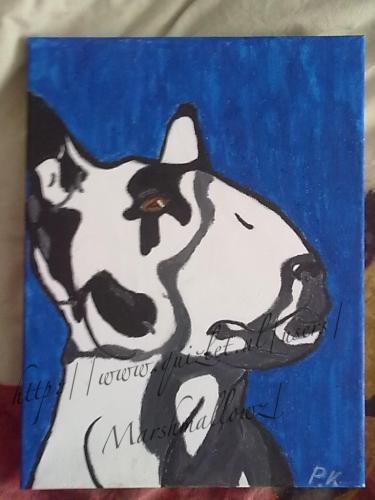 Een Bull Terrier, een schilderij dat ik voor mijn zus gemaakt heb.. P. K staat voor mijn naam en achternaam, mijn zus wou dat ik dat erop zette