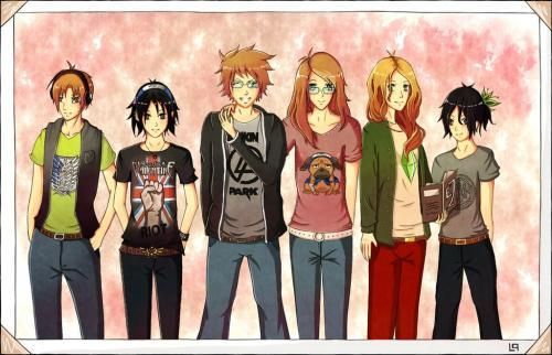 Dit is een tekening die een vriendin heeft gemaakt. Ik ben de tweede persoon van rechts, met het boek XD